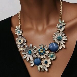 Silver & Blue Tone Floral 2 Piece Set